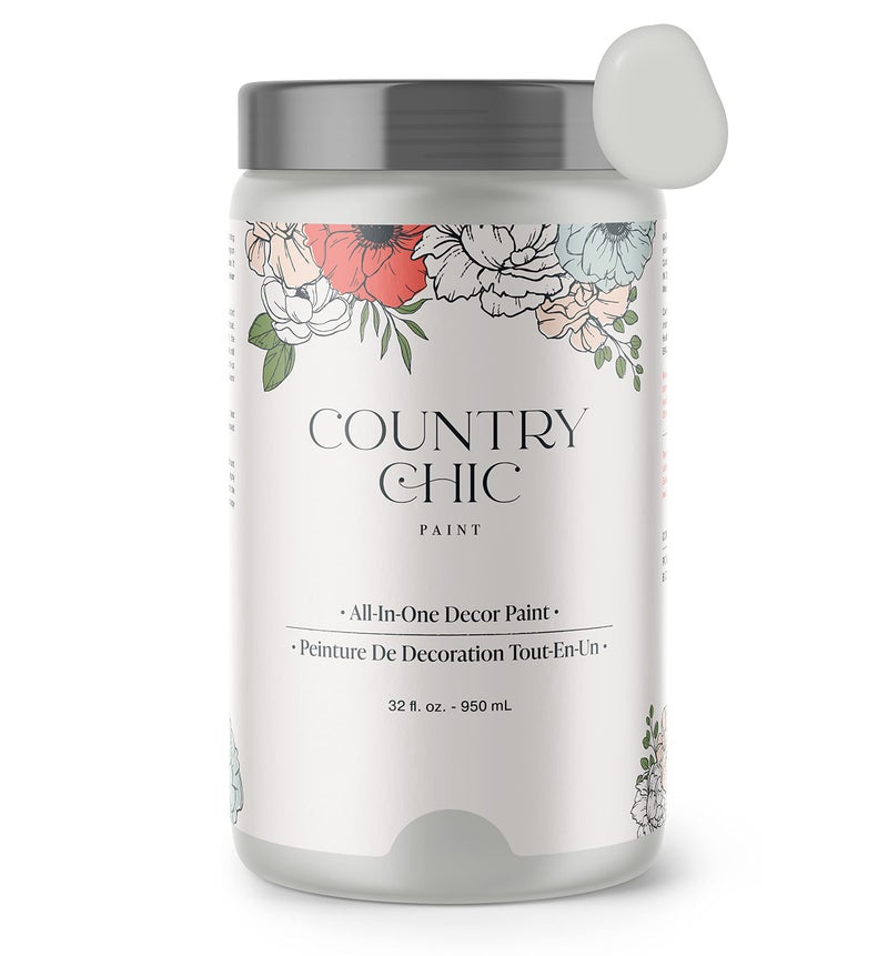 Country Chic Paint Country Chic All-in-One Chalk Paint for Furniture, Cabinets, Home Decor, Eco-Friendly, Matte Finish, Built-In Primer & Top Coat for Wood, Metal - Lazy Linen (Light Grey) - Quart 32 oz (950 ml) - Image 1